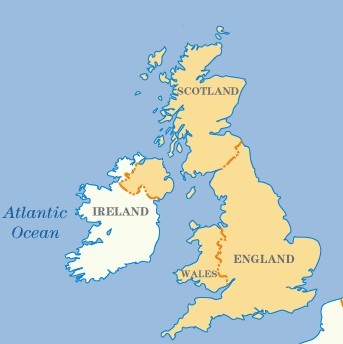 Click on image to see full-sized version Outline map of Ireland, England, Scotland and Wales