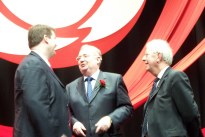 Click on image to see full-sized version Cllr Keith Martin, Party Leader Pat Rabbitte TD and Party Whip Emmet Stagg TD share a laugh on stage at the Helix