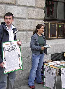 Click on image to see full-sized version éirígí activists distribute poster-size copies of the 1916 Proclamation at the GPO
