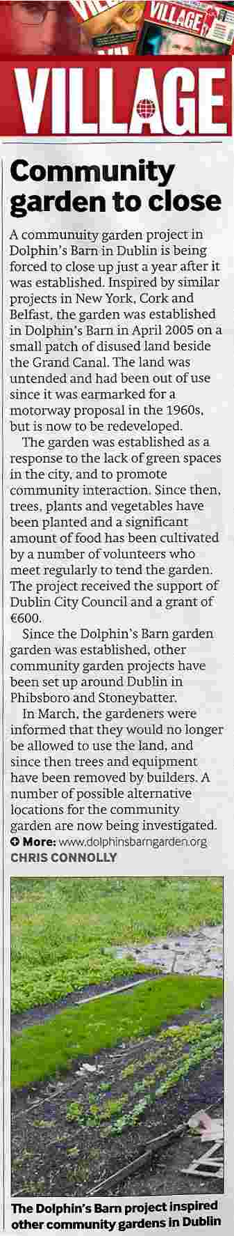 community garden to close - village, thr 13 april 2006