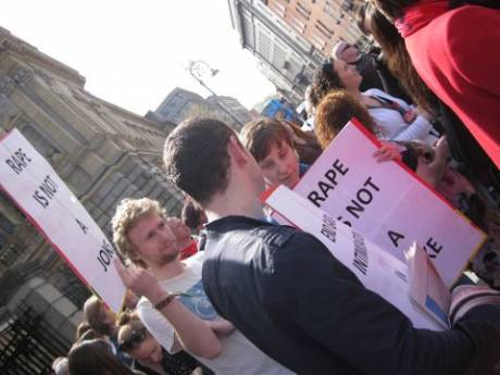 Protestors discussing