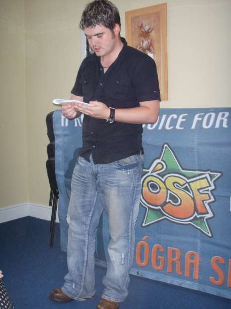 SF National Organiser reads his piece from 'Awaiting The Lark'