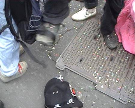 Stamping the Bobby Police hat into the ground.