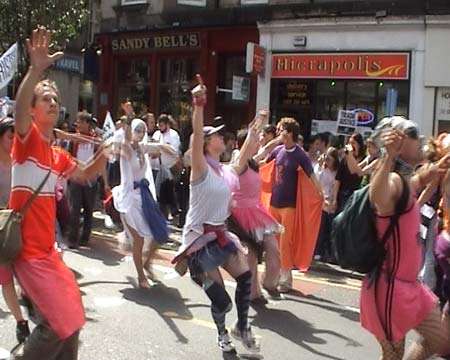 Pink cheerleaders strutting their stuff...