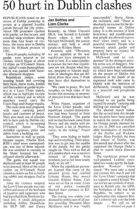 Scan of Sunday Times frontpage article