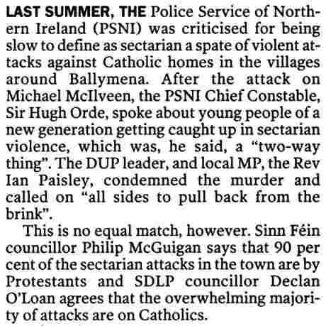 Click on image to see full-sized version Unionist sectarianism, a "two-way thing", says PSNI's Hugh Orde (McKay IT 13 May 06)