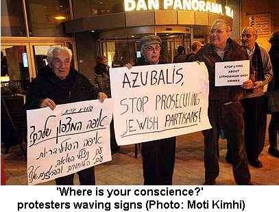 Click on image to see full-sized version Where is your conscience? Holocaust survivors protest. Photo: Moti Kimhi.